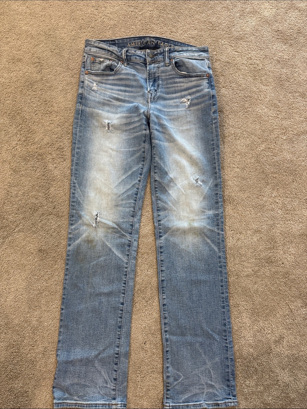 American Eagle Outfitters Men’s Light Blue Distressed Straight Jeans